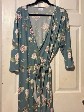 LuLaRoe Michelle Dusty Blue Floral Wrap Dress